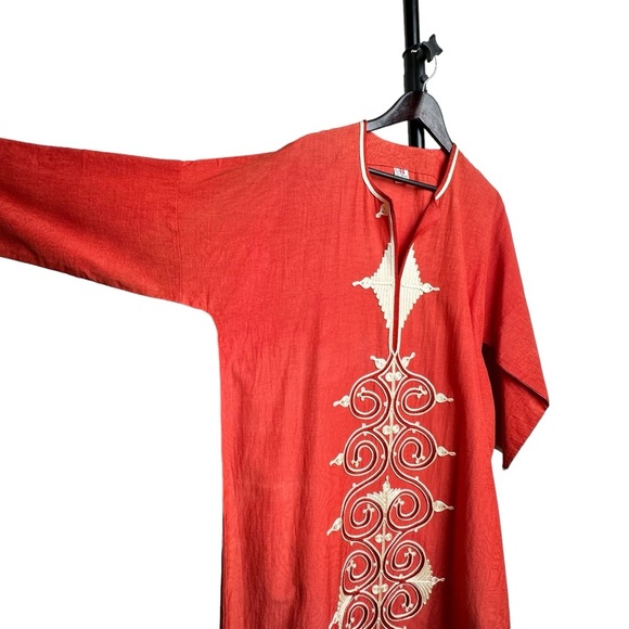 El Abadi Size XL Caftan Brick Red Ornate Embroidered Cotton Tunic Desert Prayer - Picture 14 of 14